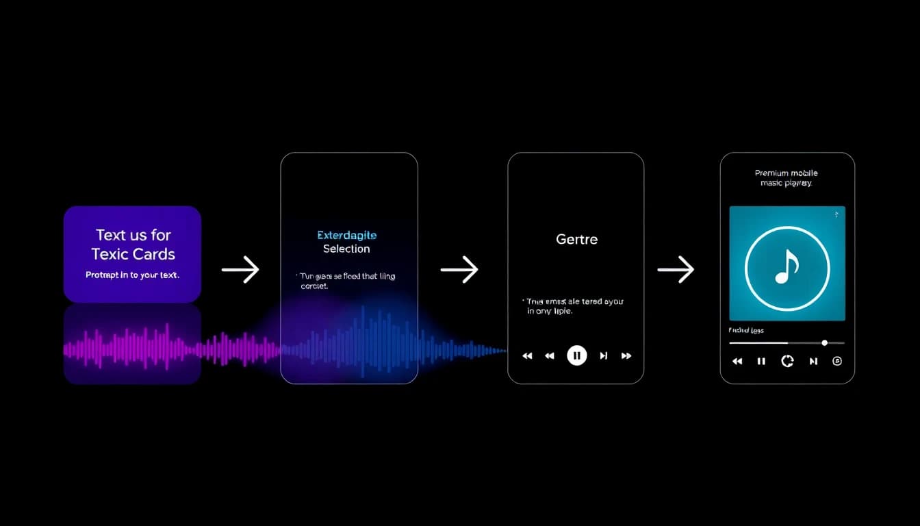 BeatBot AI music generator workflow — prompt to genre to generated AI song player on mobile